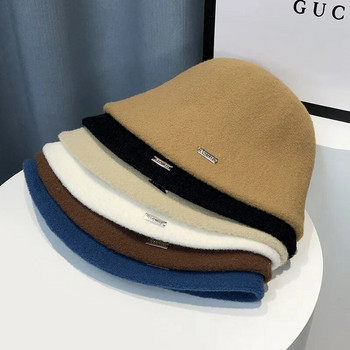 Ιαπωνικό μάλλινο πλεκτό καπέλο ψαρά για γυναίκες το φθινόπωρο και το χειμώνα Καπέλο με κάδο για τη ζεστασιά του χειμώνα, πολυχρηστικό μάλλινο καπέλο λεκάνης