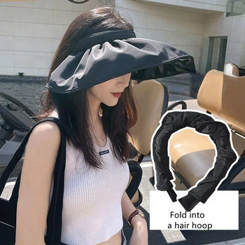 Корейски слънчеви шапки с голяма периферия Черни дамски лепило Слънцезащитни слънцезащитни шапки Сгъваем преносим обръч за коса Дамски шапки Шапки