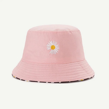 Summer Daisy Двустранни шапки с кофа Дамски бродерии Хип-хоп Панама Боб шапки Сгъната плажна слънчева рибарска шапка за дами