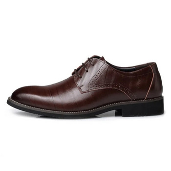 Обувки за мъже Обувки Бизнес мъжки обувки за рокля Ретро обувки с остри пръсти Класически бизнес мъжки официални обувки Кафяви кожени обувки Размер 48
