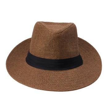 Καυτή μόδα Καλοκαιρινή Casual Unisex Παραλία Trilby Μεγάλο γείσο Jazz Καπέλο για τον ήλιο Παναμά Καπέλο Χαρτί Ψάθινο Γυναικείο καπέλο με μαύρη κορδέλα