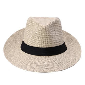 Καυτή μόδα Καλοκαιρινή Casual Unisex Παραλία Trilby Μεγάλο γείσο Jazz Καπέλο για τον ήλιο Παναμά Καπέλο Χαρτί Ψάθινο Γυναικείο καπέλο με μαύρη κορδέλα