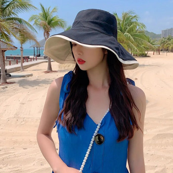 Νέο πτυσσόμενο καπέλο διπλής όψης για γυναικεία κορίτσια Καλοκαιρινό καπέλο για αντηλιακό κάλυμμα Fisherman Cap Anti-UV Φαρδύ γείσο αντηλιακά καπέλα Καπέλα