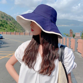Νέο πτυσσόμενο καπέλο διπλής όψης για γυναικεία κορίτσια Καλοκαιρινό καπέλο για αντηλιακό κάλυμμα Fisherman Cap Anti-UV Φαρδύ γείσο αντηλιακά καπέλα Καπέλα