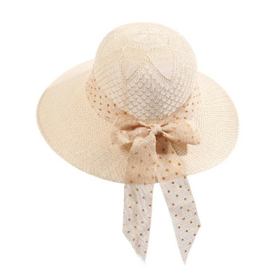 Nyári Bowknot szalag kültéri napozósapkák lányok széles karimájú szalmakalap női panama sapkák napvédő sapkák női napvédő sapkák új