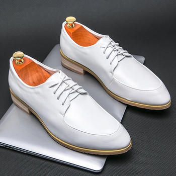 Обувки за рокля с връзки Оксфорд Мода Ретро Елегантни офис работни обувки за свободното време Мъжки сватбени кожени обувки Официални обувки Бели