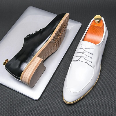 Pantofi de rochie cu șireturi oxford modă retro eleganti de birou pentru petrecerea timpului liber încălțăminte de muncă pantofi de mireasă bărbați din piele pantofi formali albi