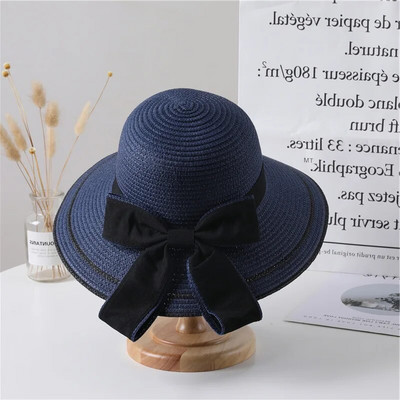 Panama női strand szalmakalap nagy karimával, árnyékolóval és divatos kültéri masnis nyári sapkával H65