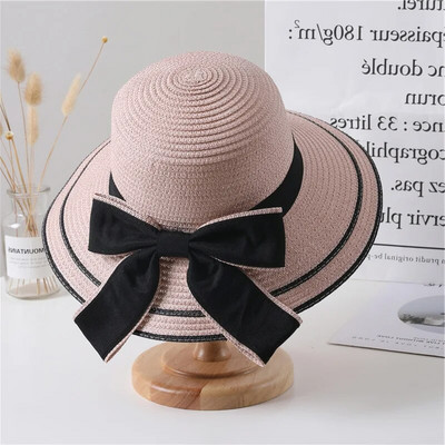 Panama női strand szalmakalap nagy karimával, árnyékolóval és divatos kültéri masnis nyári sapkával H65