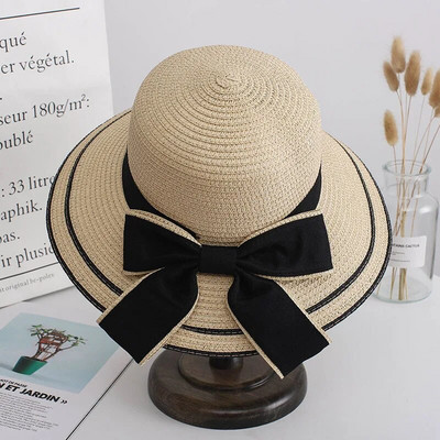 Panama női strand szalmakalap nagy karimával, árnyékolóval és divatos kültéri masnis nyári sapkával H65