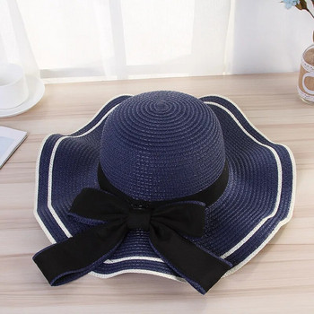 Νέο καλοκαιρινό γυναικείο καπέλο παραλίας για βάρκα σε φαρδιά πλευρά Γυναικείο καπέλο Panama Lady Classic Flat Bowknot Ψάθινο καπέλο ηλίου Γυναικείο δώρο Fedora