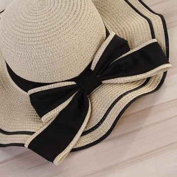 Νέο καλοκαιρινό γυναικείο καπέλο παραλίας για βάρκα σε φαρδιά πλευρά Γυναικείο καπέλο Panama Lady Classic Flat Bowknot Ψάθινο καπέλο ηλίου Γυναικείο δώρο Fedora