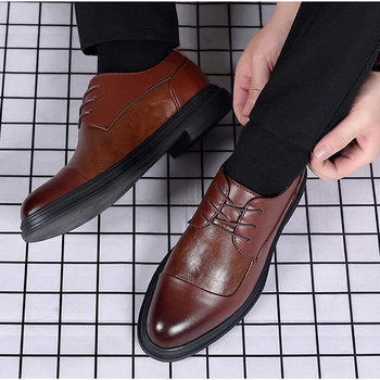 Мъжки кожени обувки, дизайнерски маркови черни сватбени обувки с връзки, ежедневни бизнес оксфордски обувки с остри пръсти, официални мъжки италиански