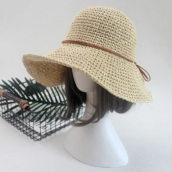 Νέο γυναικείο καπέλο ηλίου για γυναίκες με παπιγιόν ψάθινο καπέλο Raffia πτυσσόμενο καλοκαιρινό καπέλο φαρδύ γείσο Καπέλο παραλίας Γυναικείο Chapeau Femme