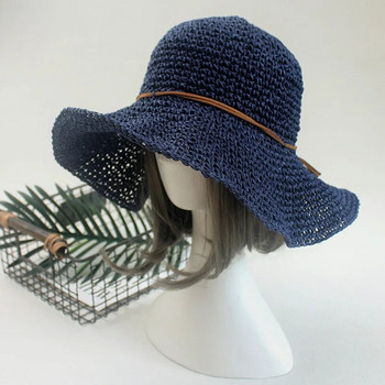 Νέο γυναικείο καπέλο ηλίου για γυναίκες με παπιγιόν ψάθινο καπέλο Raffia πτυσσόμενο καλοκαιρινό καπέλο φαρδύ γείσο Καπέλο παραλίας Γυναικείο Chapeau Femme