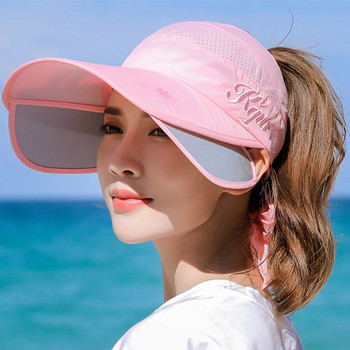 Нови дамски шапки с прибираща се козирка Дамски летни празни цилиндри Спортна шапка на открито Слънцезащитен крем Анти-UV плажна шапка Риболовна шапка кепка