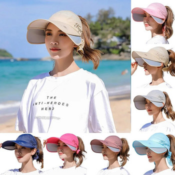 Нови дамски шапки с прибираща се козирка Дамски летни празни цилиндри Спортна шапка на открито Слънцезащитен крем Анти-UV плажна шапка Риболовна шапка кепка
