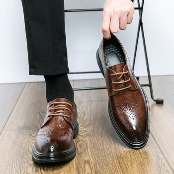 WAERTA Бизнес официални кожени обувки Мъжки ежедневни сватбени обувки Модни кафяви оксфордски остри офис обувки дерби Луксозни мъжки Zapatos