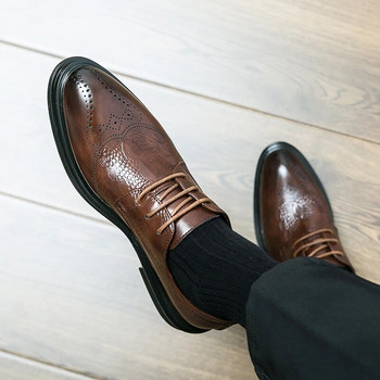 WAERTA Бизнес официални кожени обувки Мъжки ежедневни сватбени обувки Модни кафяви оксфордски остри офис обувки дерби Луксозни мъжки Zapatos