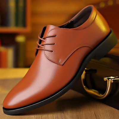 2023 Нови официални мъжки обувки с връзки Модни мъжки обувки Британски стил Меко дъно Ежедневни Pu кожа Водоустойчиви удобни бизнес