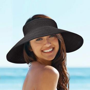Γυναικείες καλοκαιρινές προσωπίδες Καπέλο πτυσσόμενο καπέλο ηλίου με μεγάλο γείσο Ψάθινα καπέλα παραλίας Chapeau Lady Beach Καπέλα προστασίας από υπεριώδη ακτινοβολία