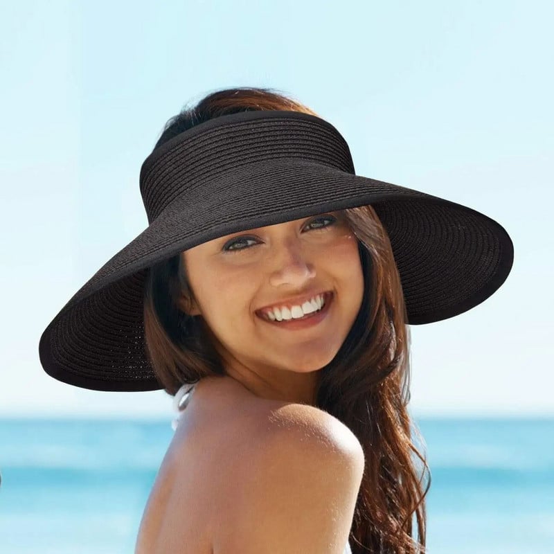 Ženski ljetni šešir sa šilterima Sklopiva kapa za sunčanje Široki veliki obodi Slamnati šeširi za plažu Chapeau Lady Beach UV zaštitne kape