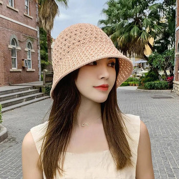 Χειροποίητο βελονάκι Floppy Top Καλοκαιρινά Καπέλα Πτυσσόμενα έξω Κοίλα Καπέλα Μαλακό καπέλο Θόλος Παραλία Χρώμα Κάδος Γυναικείο Καπέλο Simpli N7I1