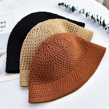 Ръчно изработени летни шапки, плетени на една кука, сгъваеми, кухи шапки, плътна мека шапка с купол Плажна цветна кофа Дамска шапка Simpli N7I1