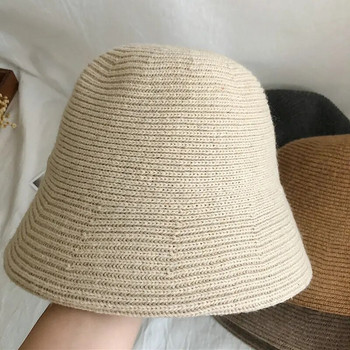 Меки вълнени панамски шапки Топли зимни дамски шапки тип кофи Едноцветна рибарска шапка от агнешка вълна Модна плетена хип-хоп шапка на открито
