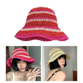 Лятна жена, горещо момиче, шапка със сламена тъкан, външна анти-Uv широкопола шапка със сенници, лятна рибарска шапка с цвят на дъгата