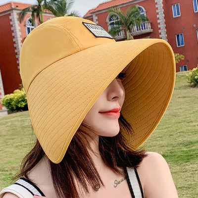 Дамска лятна шапка с голяма периферия, регулируема анти-UV защита, рибарска шапка, сгъваема плажна шапка за слънце, празна цилиндър, шапка с конска опашка, шапка за пътуване