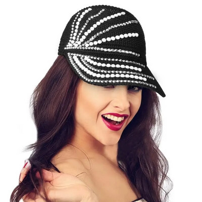 Madinga skrybėlė, dygliuota Kalnų krištolų kristalais, arklio uodegos kepurė Reguliuojama Bling beisbolo kepurė Madinga atvira viršūnėlė, sportinis skydelis nuo saulės moterims