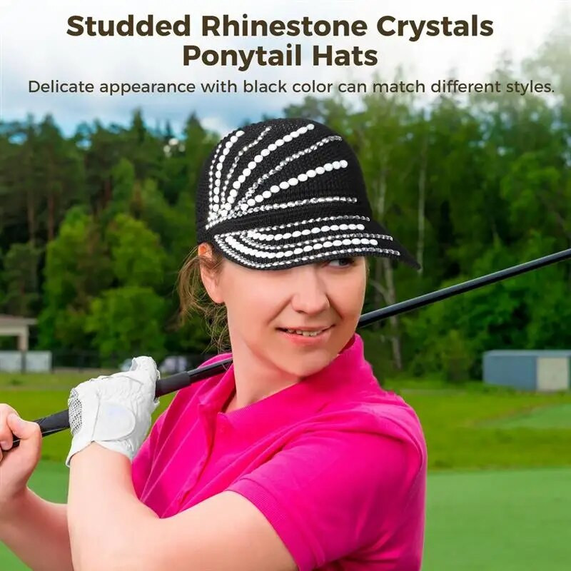 Madinga skrybėlė, dygliuota Kalnų krištolų kristalais, arklio uodegos kepurė Reguliuojama Bling beisbolo kepurė Madinga atvira viršūnėlė, sportinis skydelis nuo saulės moterims