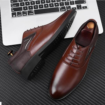 Оксфордски обувки за мъже Кожена бизнес рокля Универсална ежедневна абсорбираща удара износоустойчива обувка Chaussure Homme Office Mens