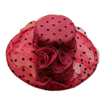 1 τμχ Νέο κομψό φλοράλ λουλουδένιο καπέλο εκκλησιάς με κουκκίδες για γυναίκες Πτυσσόμενο καπέλο γαμήλιου πάρτι Καλοκαιρινό καπέλο προστασίας παραλίας
