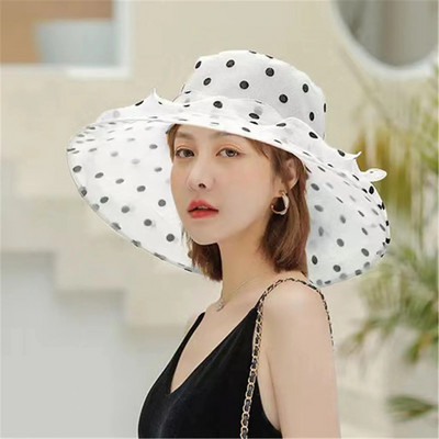 1 бр. Нова модна елегантна мрежеста църковна шапка от органза на точки за жени Сгъваема шапка за сватбено тържество Лятна предпазна шапка за плаж