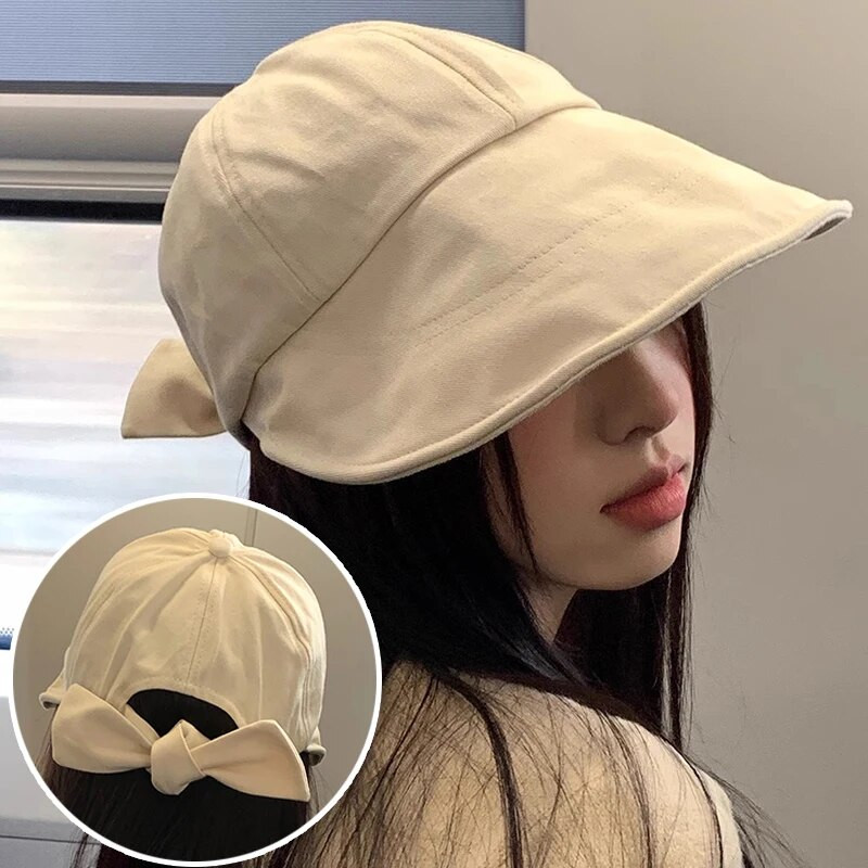 Ljeto Proljeće Ženski šešir s mašnicom Ležerna pamučna jednobojna panama kapa Štitnik za plažu na otvorenom Šeširi za sunčanje Ženska djevojka Ribarska kapa