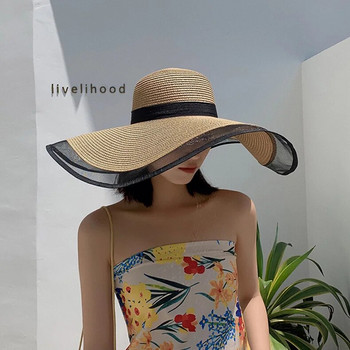 Ψάθινο καπέλο με μεγάλο γείσο ιδιοσυγκρασία Organza Fisherman Καπέλο Γυναικείο καλοκαιρινό λεπτό καπέλο προστασίας από τον ήλιο Καλοκαιρινό καπέλο για διακοπές Καπέλο ηλίου