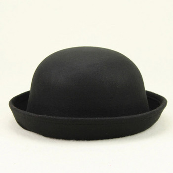 Καπέλο Bowler για ενήλικες Παιδιά Καπέλο επίπεδης κορυφής Καθαρό χρώμα Απομίμηση μαλλί τζαζ καπέλο φαρδύ γυναικείο κομψό στρογγυλό καπέλο Daily Hat Femme