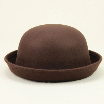 Καπέλο Bowler για ενήλικες Παιδιά Καπέλο επίπεδης κορυφής Καθαρό χρώμα Απομίμηση μαλλί τζαζ καπέλο φαρδύ γυναικείο κομψό στρογγυλό καπέλο Daily Hat Femme