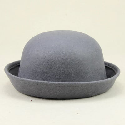 Pălărie melon Copii adulți Pălărie cu vârf plat Pălărie de jazz din imitație de lână de culoare pură Pălărie cu boruri late pentru damă Pălărie rotundă elegantă Pălărie zilnică pentru femei