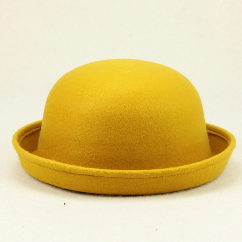 Pălărie melon Copii adulți Pălărie cu vârf plat Pălărie de jazz din imitație de lână de culoare pură Pălărie cu boruri late pentru damă Pălărie rotundă elegantă Pălărie zilnică pentru femei