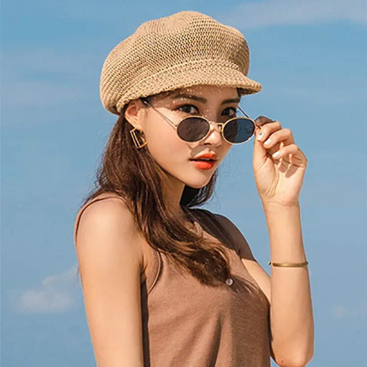 Proljeće i ljeto Osmerokutni šešir slamnati šešir šešir s pačjim jezikom za plažu slikarski šešir ženski suncobran tanka beretka 모자 gorras para mujer kepka