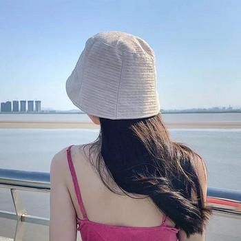 2023 Νέο καπέλο ηλίου με πλισέ φούσκα καρό γυναικεία καπέλα ψαρά που αναπνέουν, με εμφάνιση προσώπου με μικρό καπέλο