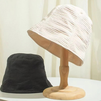 2023 Νέο καπέλο ηλίου με πλισέ φούσκα καρό γυναικεία καπέλα ψαρά που αναπνέουν, με εμφάνιση προσώπου με μικρό καπέλο