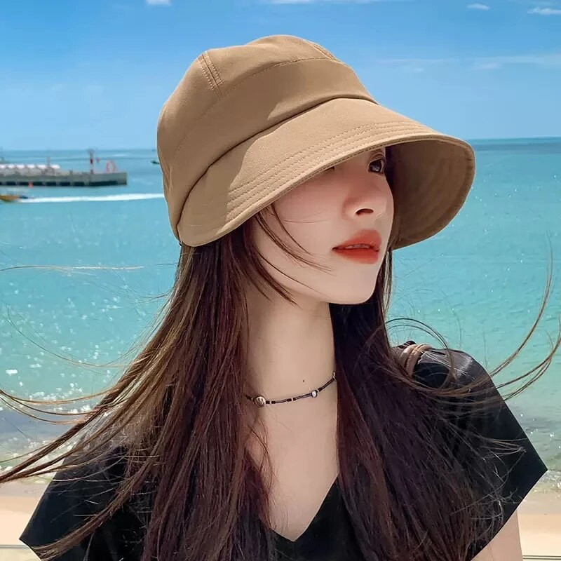 Megköthető halászsapka koreai változata Lányoknak UV-ellenes fényvédő sapka Vékony arcvédő kültéri, légáteresztő napkalapok
