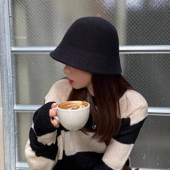 Καπέλο μόδας με κάδο πλέξιμο Αναπνεύσιμο καπέλο ψαρά Φθινοπωρινό Χειμώνα Ζεστό μαλακό μαλακό βελονάκι μονόχρωμο καπέλο για γυναίκες Ταξίδια