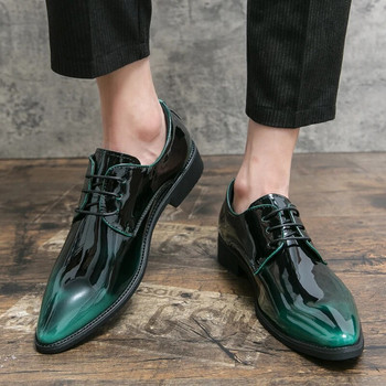 Φθινοπωρινά νέα λουστρίνια ανδρικά παπούτσια Lace Up Loafers Πράσινη μύτη με χοντρή σόλα Δερμάτινα παπούτσια υψηλής ποιότητας casual παπούτσια