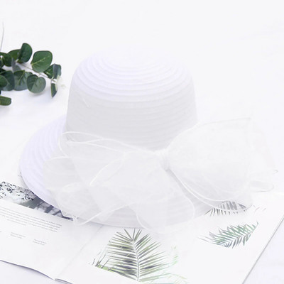 Elegáns Bow Lady Hat Nyári Organza széles karimájú fényvédő Kentucky Derby Kalapok Női Templom Esküvő Beach Napozósapka Összehajtható