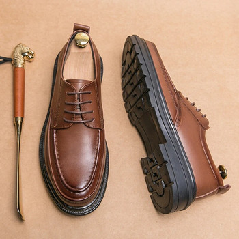 Ежедневни кожени мъжки обувки Оксфорд Ретро стил Мъжки обувки с връзки Нехлъзгащи се мъжки бизнес обувки Универсална официална рокля Плоска